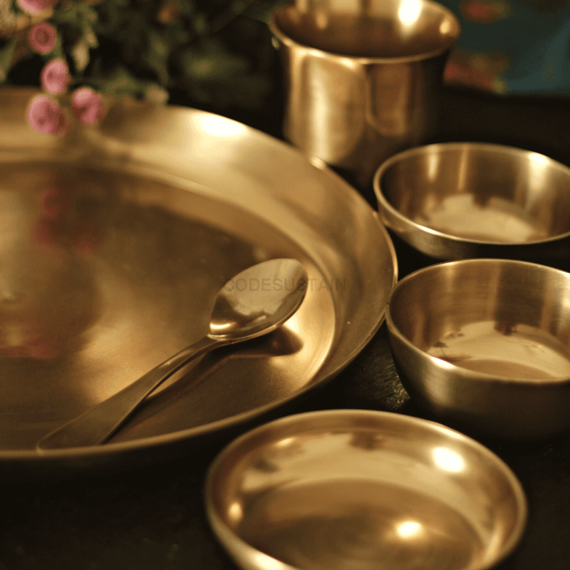 Antique Kansa Thali Set | Bronze Handmade || 12 Inches Serveware