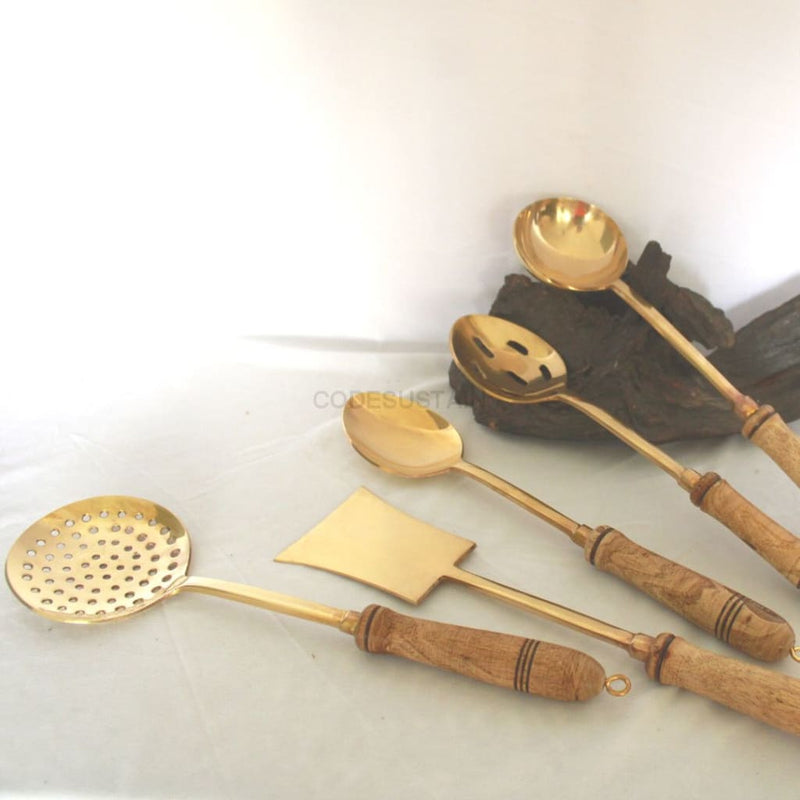 Copy Of Ays Brass Cooking Ladles With Wooden Handles (Set 5)