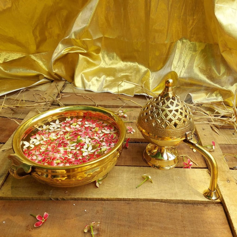 Brass Handcrafted Hammered Urli & Loban Dhuni | Festive Combo Set - Codesustain