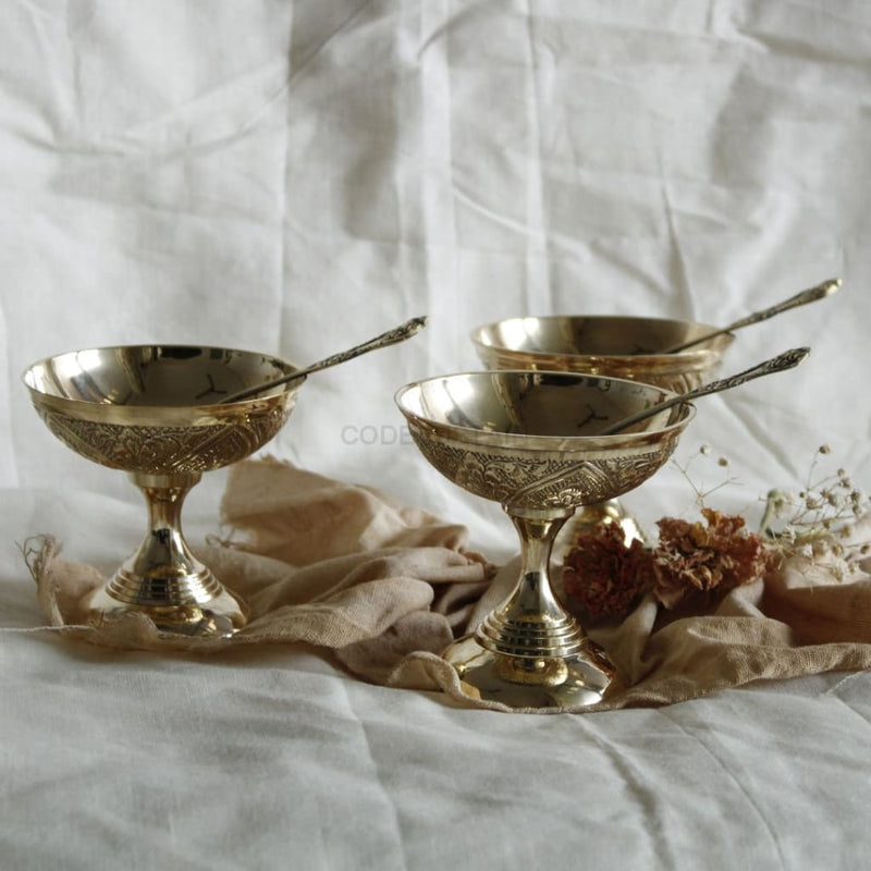 Ays Engraved Brass Sorbet Cups | Ice Cream (Set Of 2) Serveware
