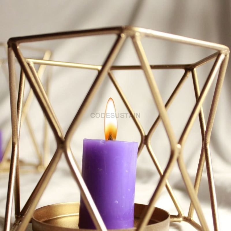Golden Iron Hexagonal Candle Holder - Set Of 3