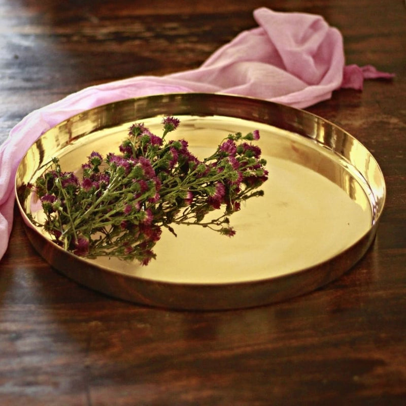Golden Kansa Thali | Dinner Plate 12 Inches Serveware