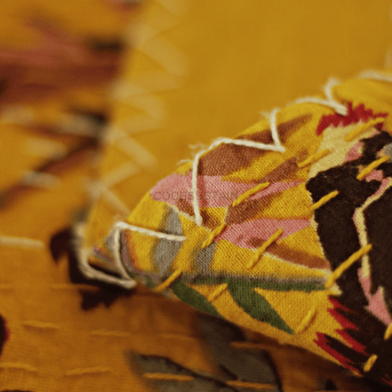 Kosa Bohemian Hand Block Printed Cotton Quilt | Razai - Vibrant Yellow Leopard Print