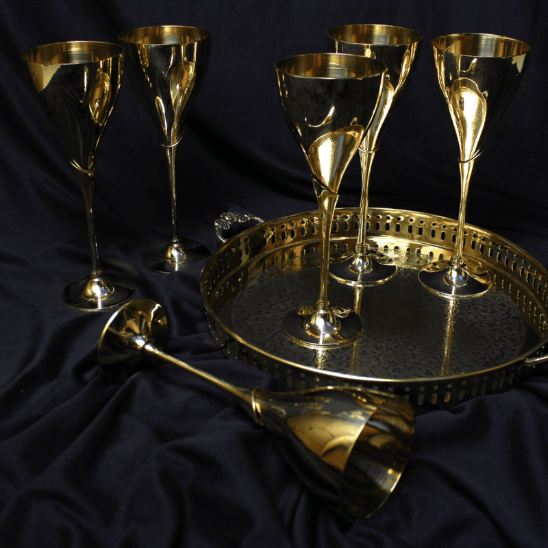 Vintage Pure Copper Brass Wine Glasses Luxurious Handmade Craft