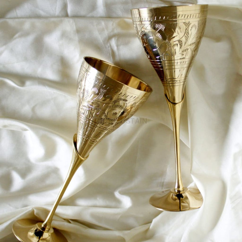 Ays Luxury Brass Wine Glasses (Set Of 2) Engraved With Velvet Gift Box