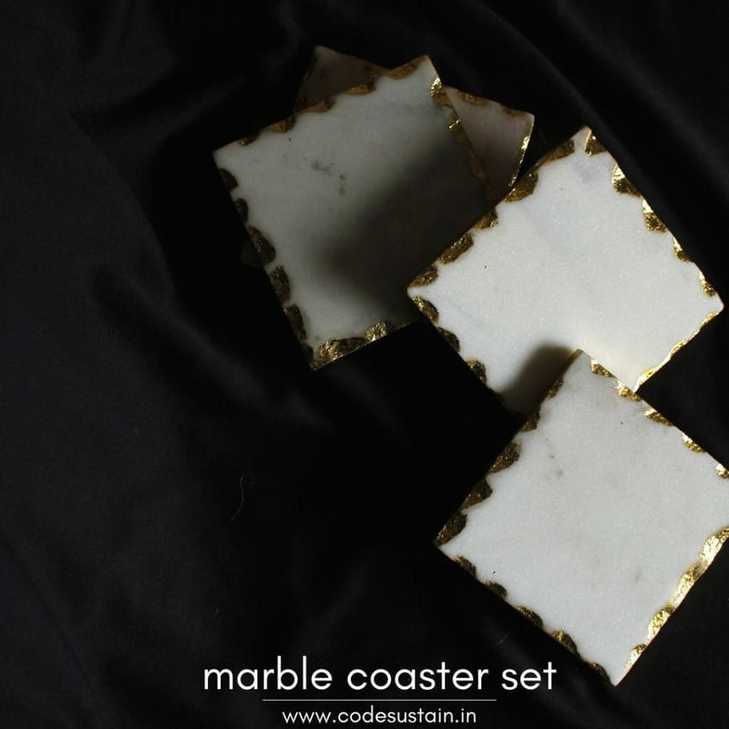 Marble Square Handcrafted Gold Plated Coaster | Luxury Coasters (Set Of 4) Set 2