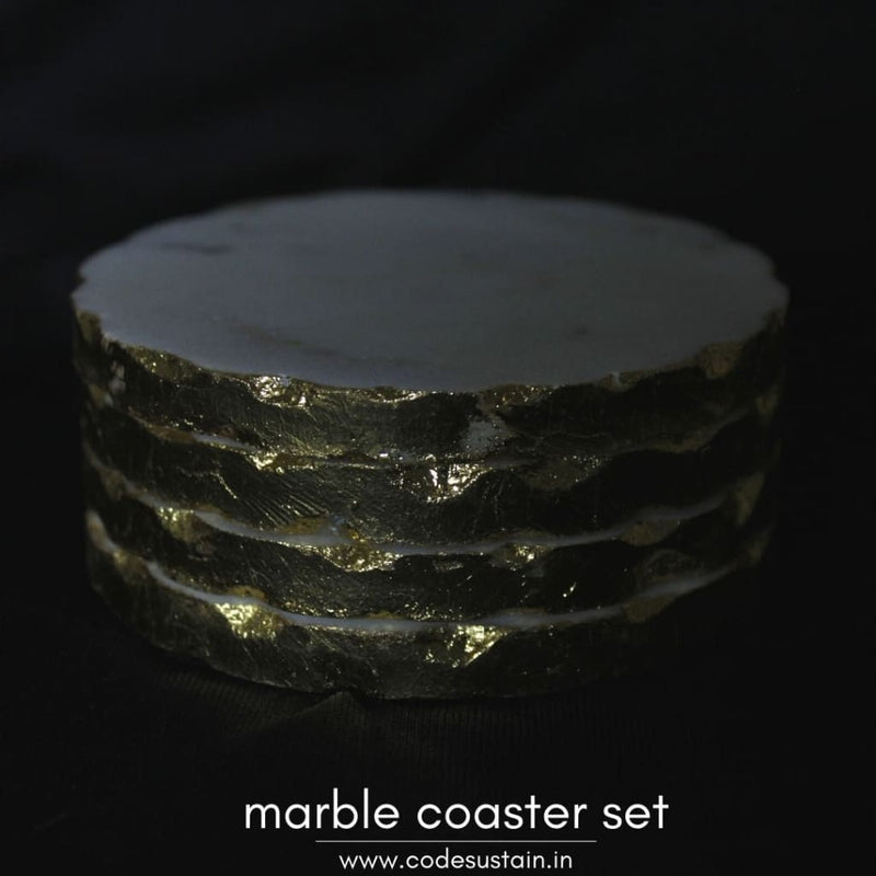 Marble Round Handcrafted Gold Plated Coaster | Luxury Coasters (Set Of 4)