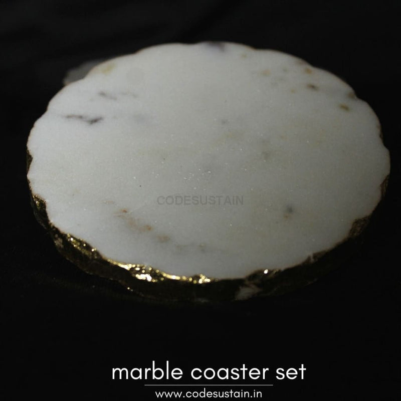 Marble Round Handcrafted Gold Plated Coaster | Luxury Coasters (Set Of 4) Set 2