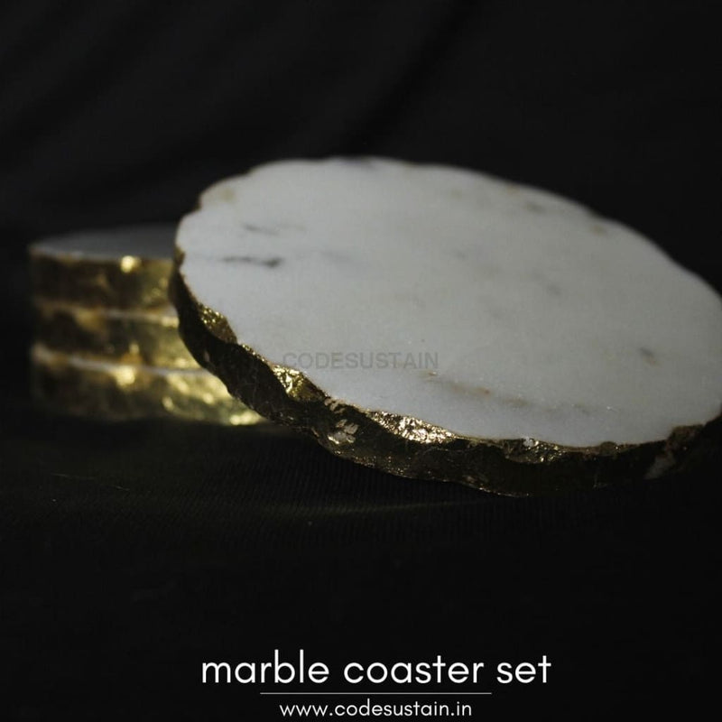 Marble Round Handcrafted Gold Plated Coaster | Luxury Coasters (Set Of 4) Set 4