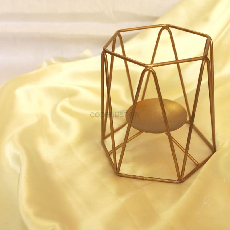 Metal Hexagon Candle Stand Showpiece - Single Tableware