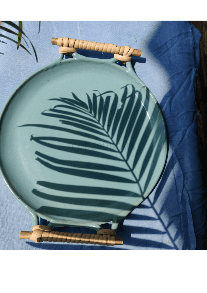 StoneLuxe Stoneware Serving Platter With Cane Handles - Codesustain