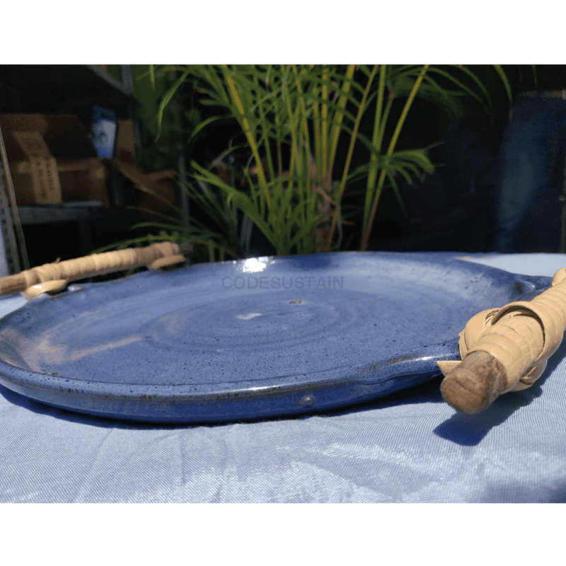 StoneLuxe Stoneware Serving Platter With Cane Handles - Codesustain