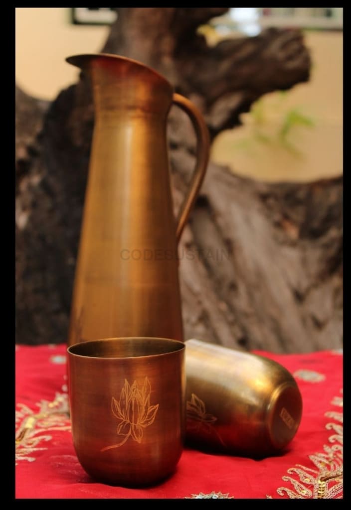 Sudha Antique Brass Tumbler | Water Glass |Set of 2 - Codesustain
